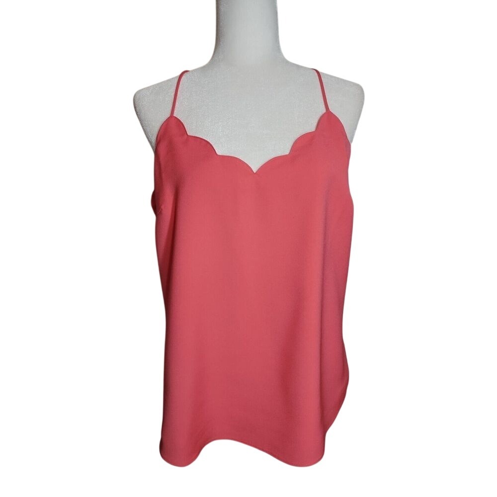 J. Crew Scalloped Racerback Camisole Top Coral Pink Feminine Preppy Romantic 10